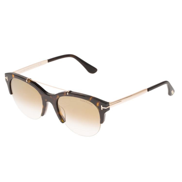 Pre Owned Tom Ford Dark Havana Rose Gold Tone Adrenne Semi Rimless Sunglasses