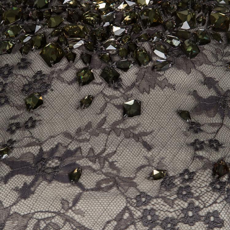 Pre Owned Tom Ford Grey Floral Lace Crystal Embellished Gown S