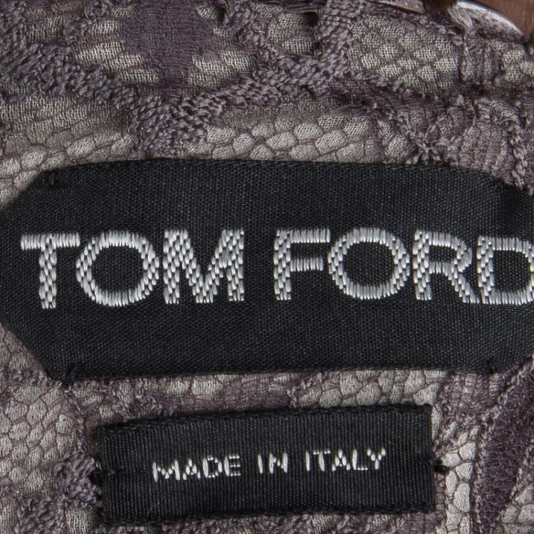 Pre Owned Tom Ford Grey Floral Lace Crystal Embellished Gown S