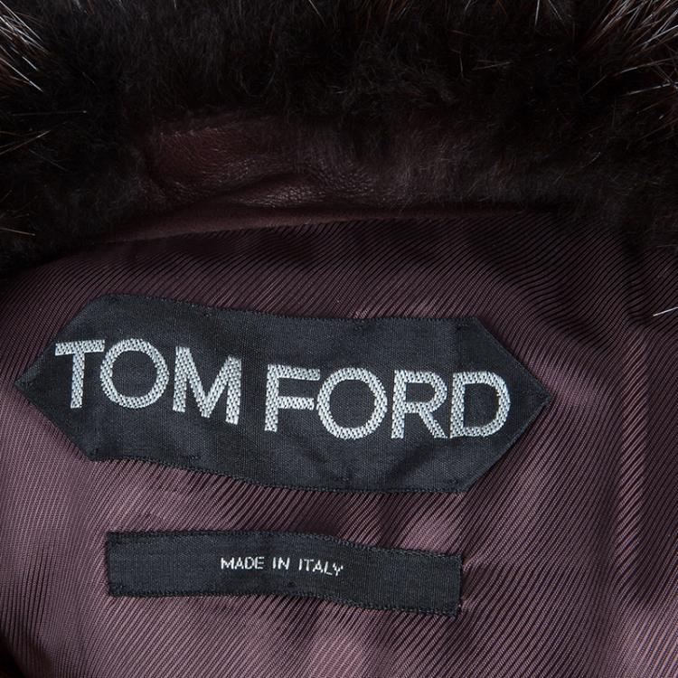 Pre Owned Tom Ford Burgundy Fur-Trim Quilting Detail Leather Jacket S