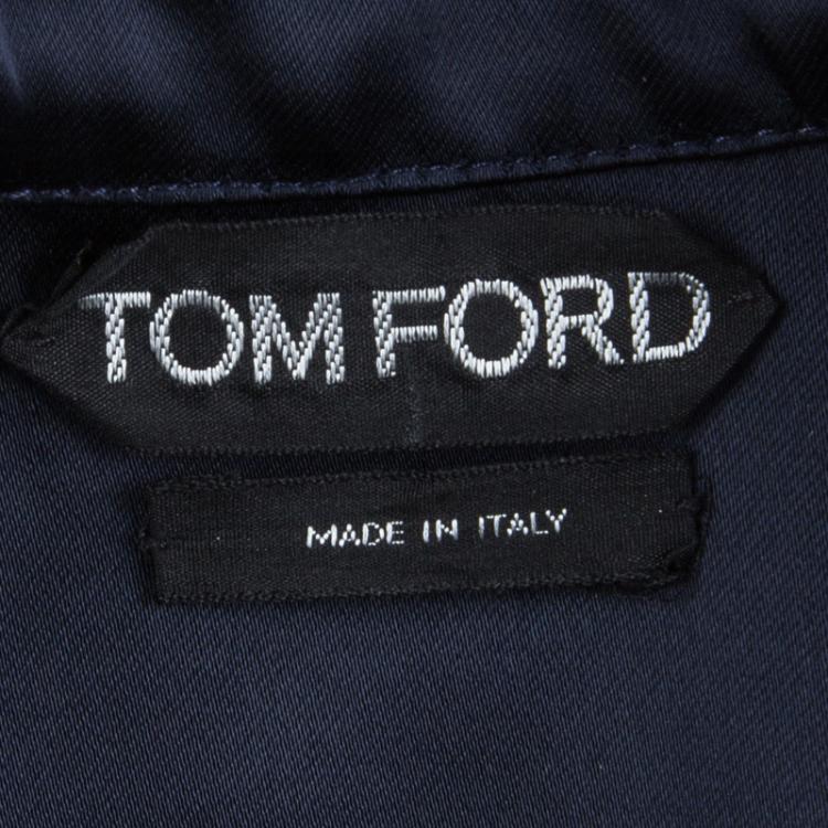 Pre Owned Tom Ford Navy Blue Satin Long Sleeve Button Down Shirt S