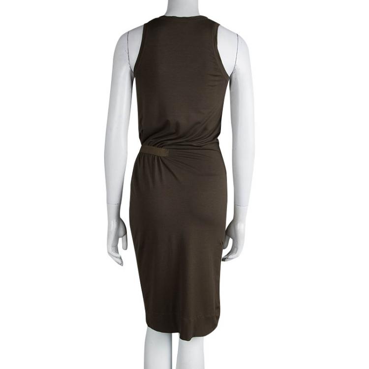 Pre Owned Tom Ford Olive Green Knit Belted Sleeveless Dress S
