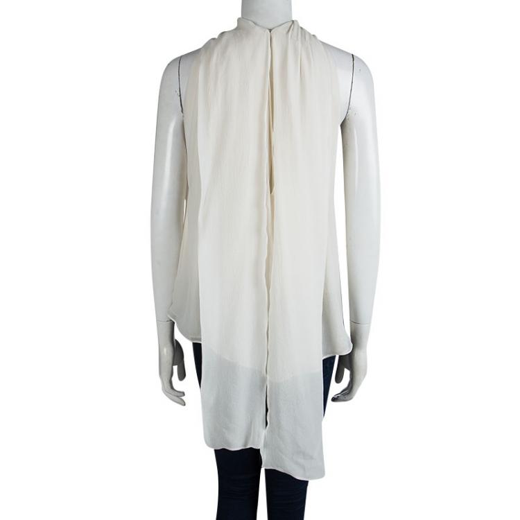 مملوكة مسبقًا Tom Ford Cream Pleated Silk Neck Tie Detail Sleeveless Top S