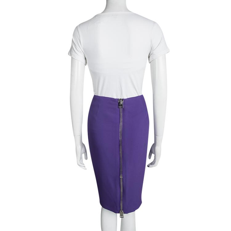 Pre Owned Tom Ford Purple Zip Detail Pencil Skirt M