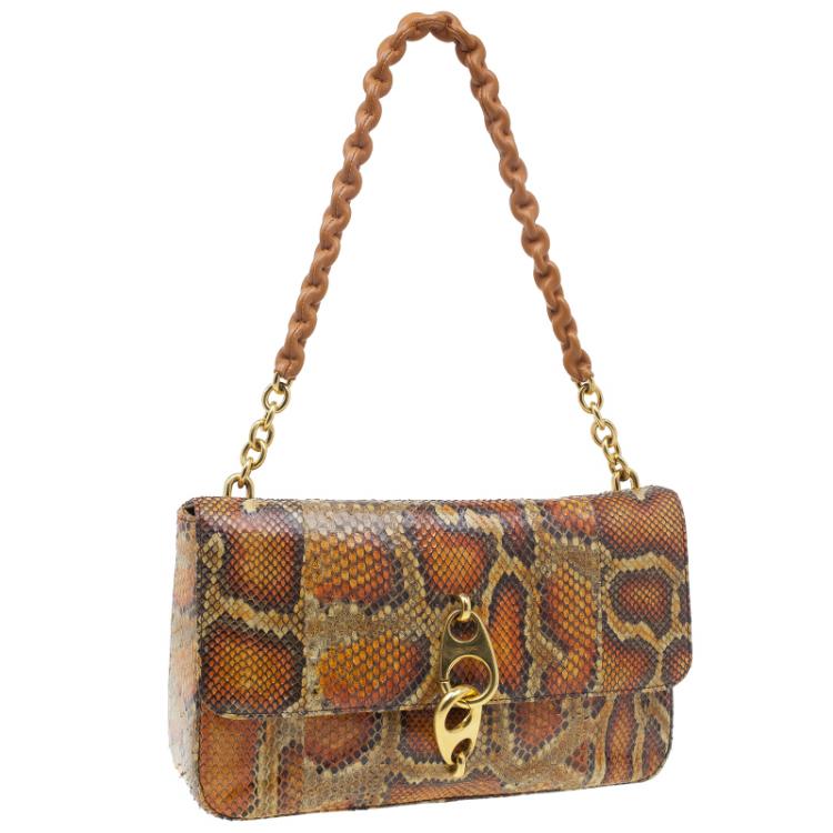 مملوكة مسبقًا Tom Ford Orange Python Leather Carine Flap Bag