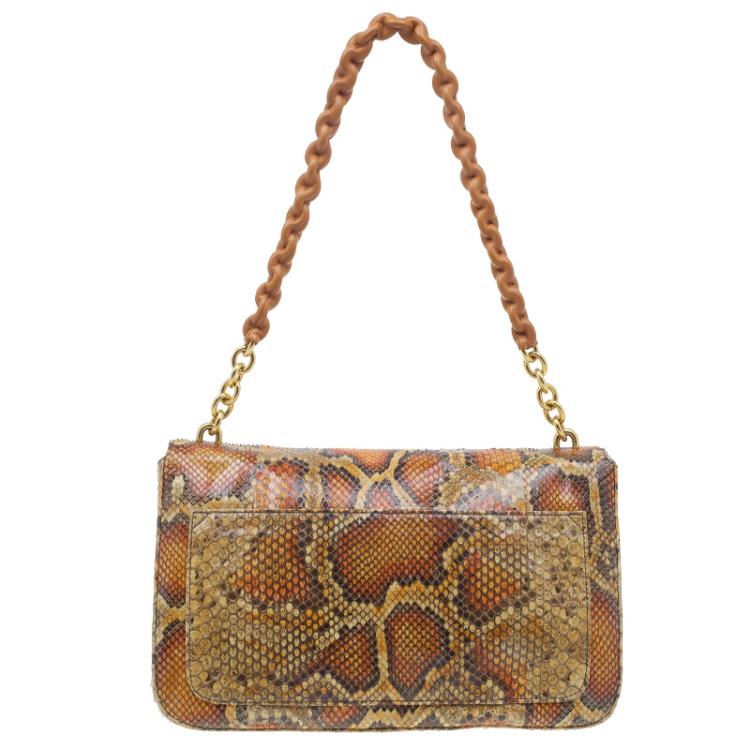 مملوكة مسبقًا Tom Ford Orange Python Leather Carine Flap Bag