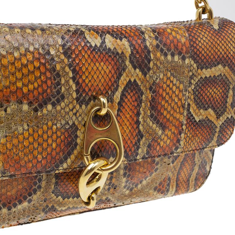 مملوكة مسبقًا Tom Ford Orange Python Leather Carine Flap Bag