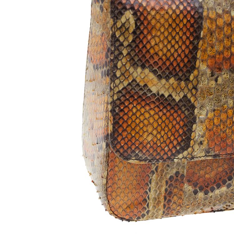 مملوكة مسبقًا Tom Ford Orange Python Leather Carine Flap Bag