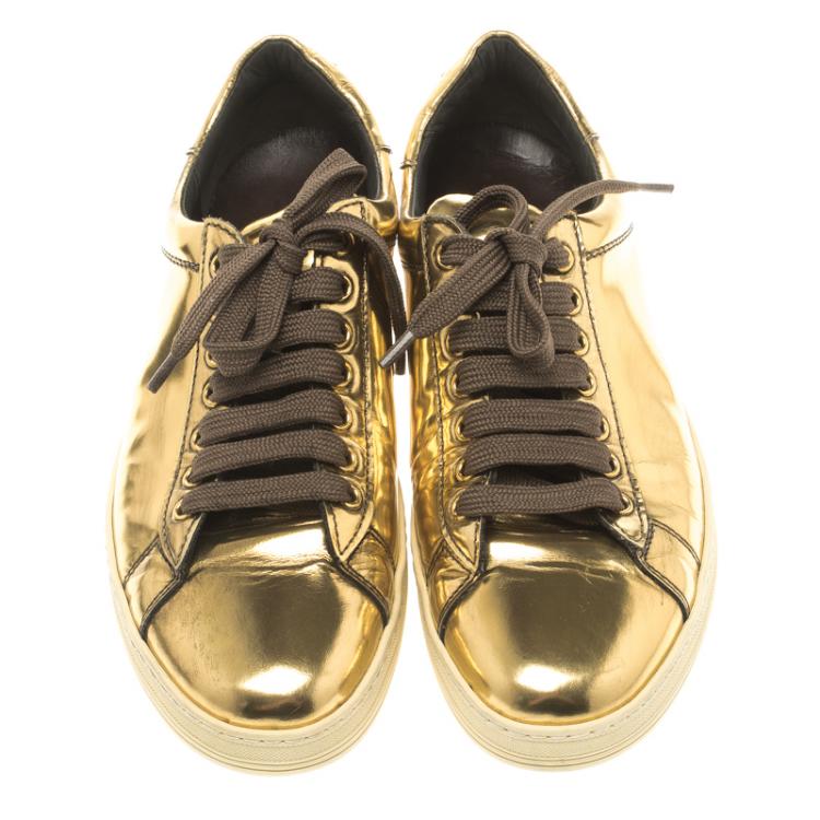 Pre Owned Tom Ford Gold Metallic Leather Low Top Sneaker Size 39