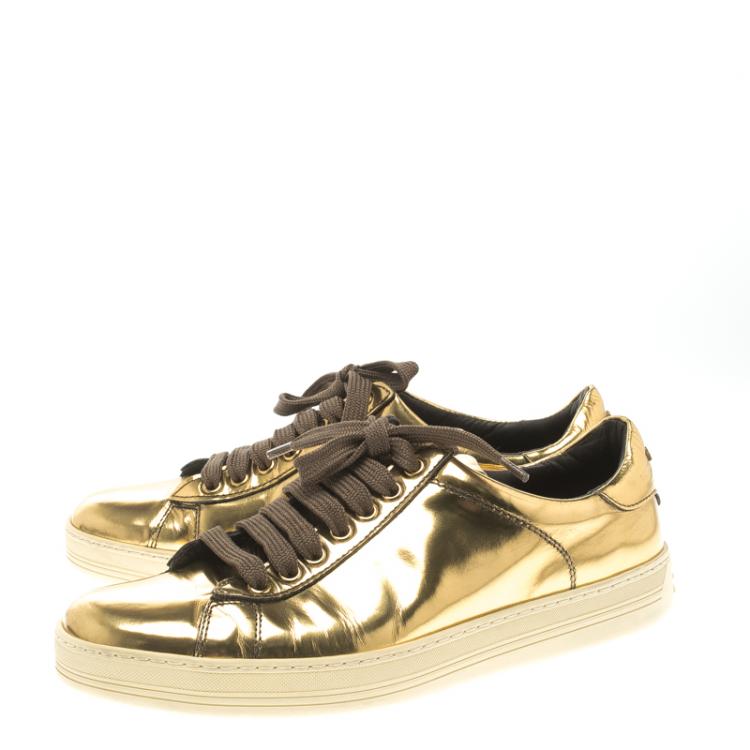 Pre Owned Tom Ford Gold Metallic Leather Low Top Sneaker Size 39