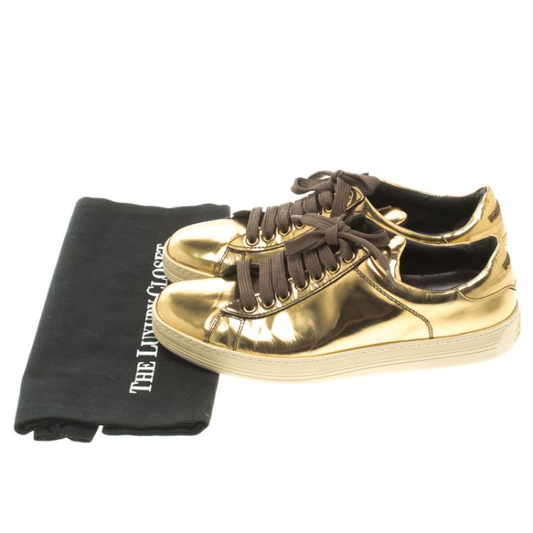 Pre Owned Tom Ford Gold Metallic Leather Low Top Sneaker Size 39