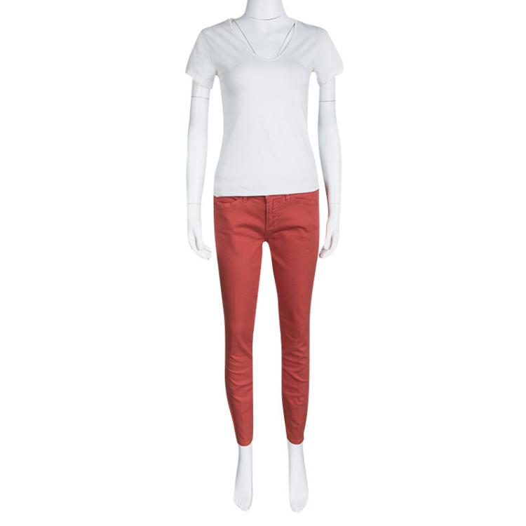 Pre Owned Tory Burch Jasper Red Washed Denim Skinny Ankle Grazer Jeans M