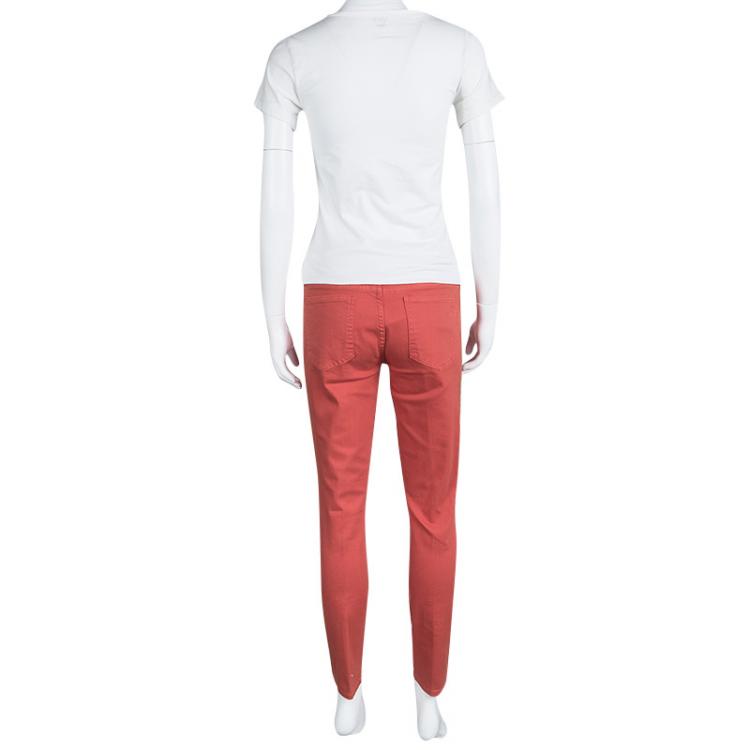 Pre Owned Tory Burch Jasper Red Washed Denim Skinny Ankle Grazer Jeans M