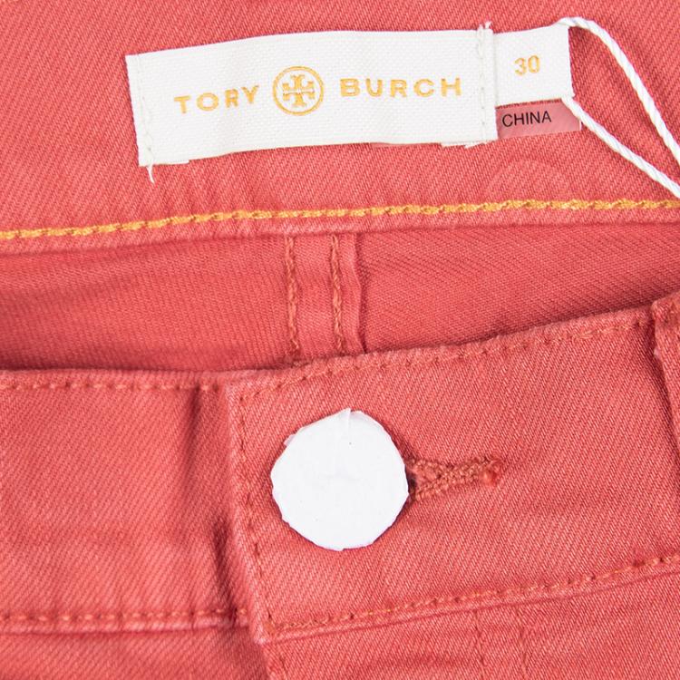 Pre Owned Tory Burch Jasper Red Washed Denim Skinny Ankle Grazer Jeans M