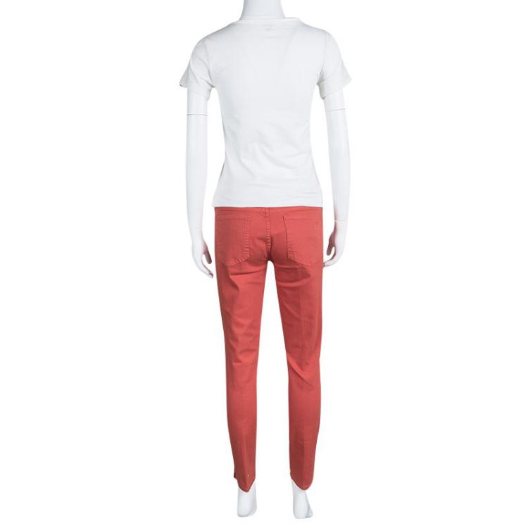 Pre Owned Tory Burch Jasper Red Washed Denim Skinny Ankle Grazer Jeans M