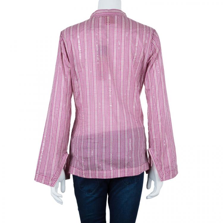 Pre Owned Tory Burch Stephanie Mandarin Collar Printed Tunic Top M