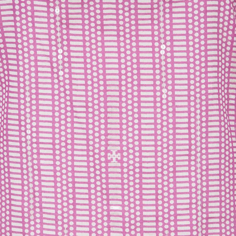 Pre Owned Tory Burch Stephanie Mandarin Collar Printed Tunic Top M