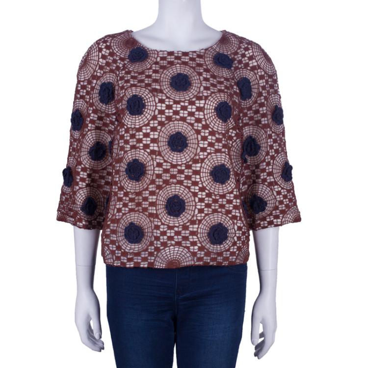 Pre Owned Tory Burch Crochet Silk Top L 
