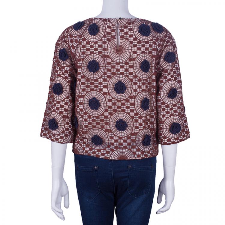 Pre Owned Tory Burch Crochet Silk Top L 