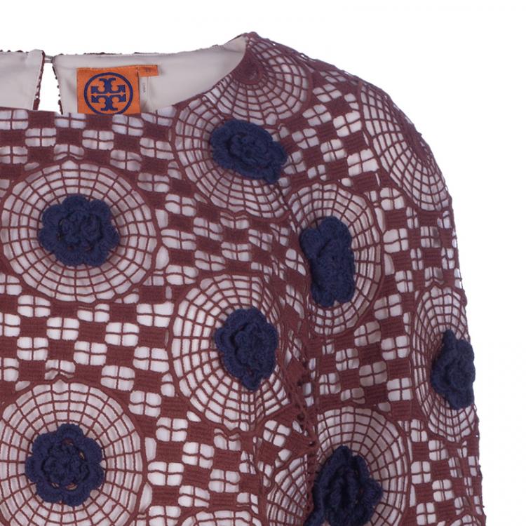 Pre Owned Tory Burch Crochet Silk Top L 
