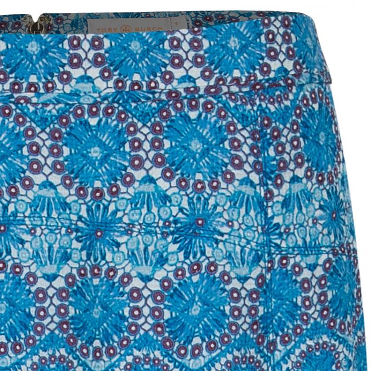 Pre Owned Tory Burch Blue Mosaic Printed Maxi Skirt M