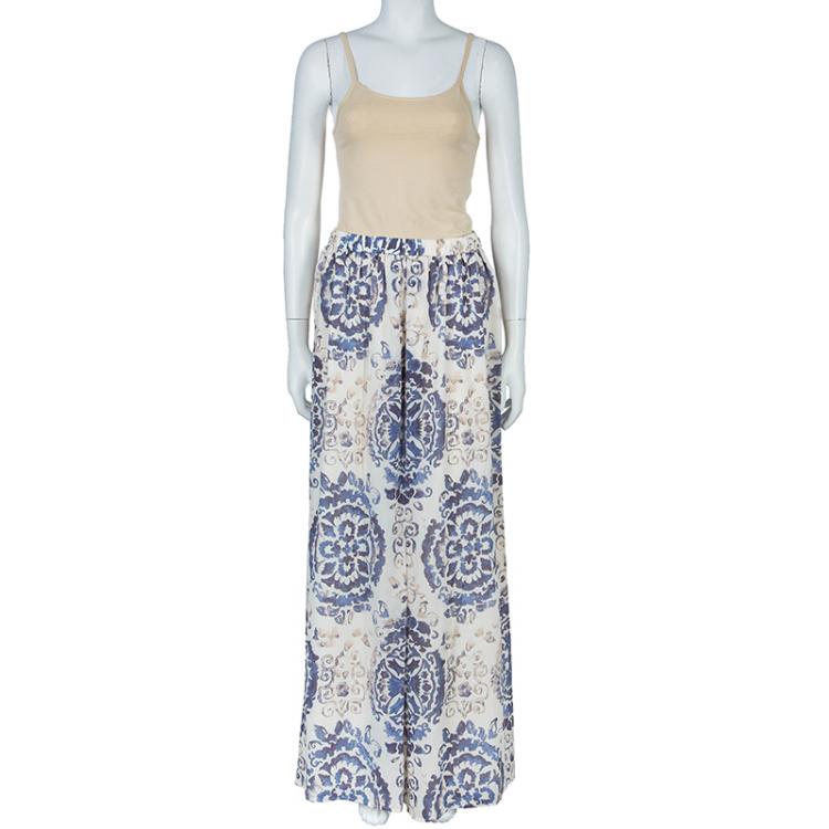 Pre Owned Tory Burch Soraya White Printed Maxi Skirt M