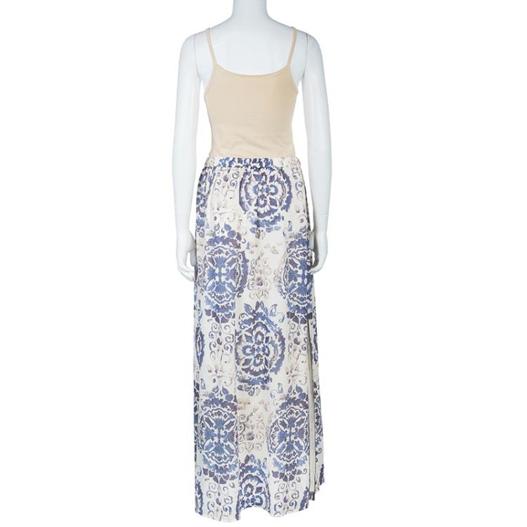 Pre Owned Tory Burch Soraya White Printed Maxi Skirt M