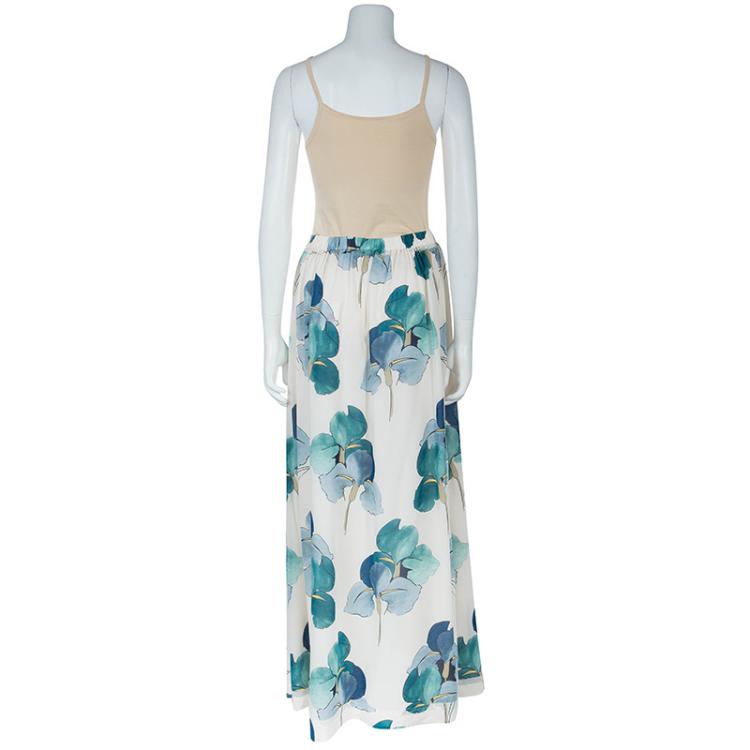 Pre Owned Tory Burch Kendra White Floral Printed Maxi Skirt M