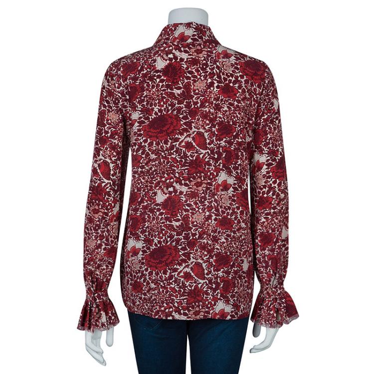 Pre Owned Tory Burch Cora Red Floral Print Shirt S