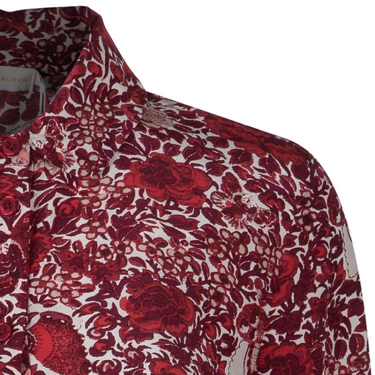 Pre Owned Tory Burch Cora Red Floral Print Shirt S