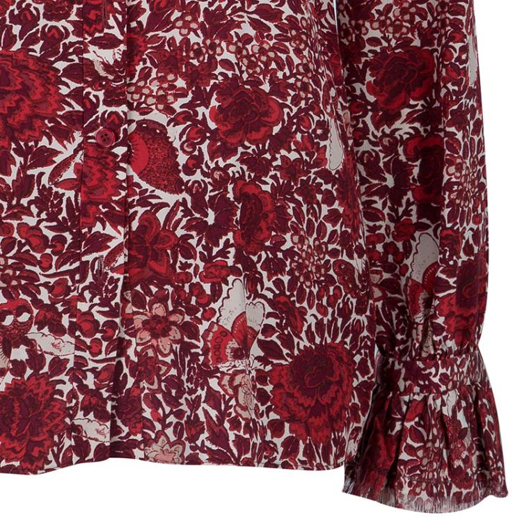 Pre Owned Tory Burch Cora Red Floral Print Shirt S
