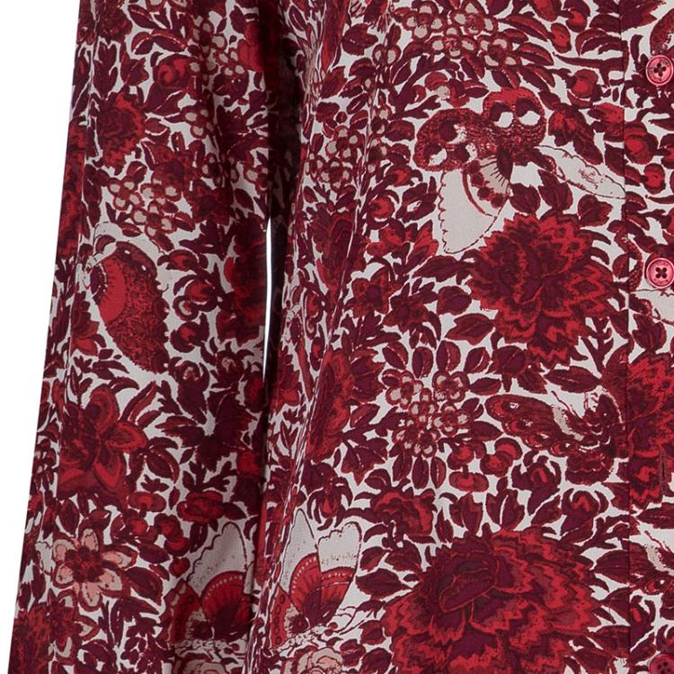 Pre Owned Tory Burch Cora Red Floral Print Shirt S