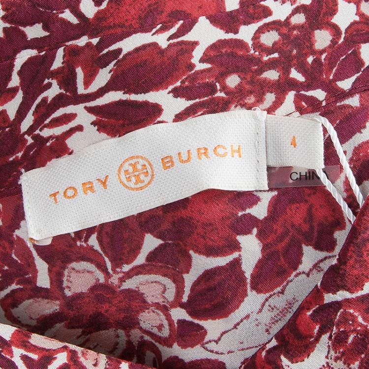Pre Owned Tory Burch Cora Red Floral Print Shirt S