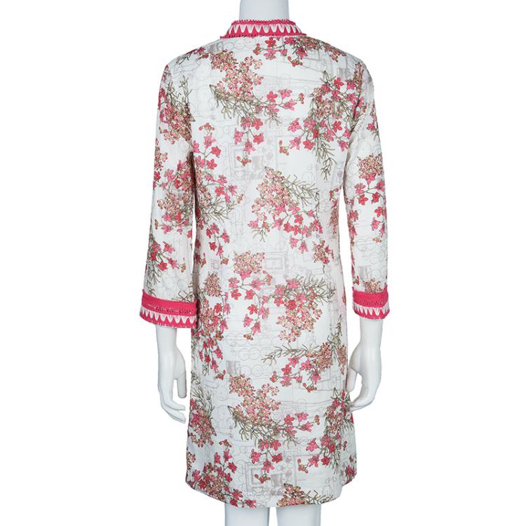 Pre Owned Tory Burch White Floral Print Tunic Dress M