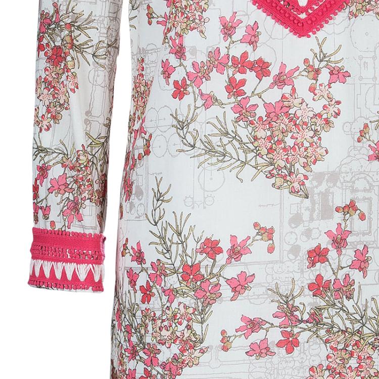 Pre Owned Tory Burch White Floral Print Tunic Dress M