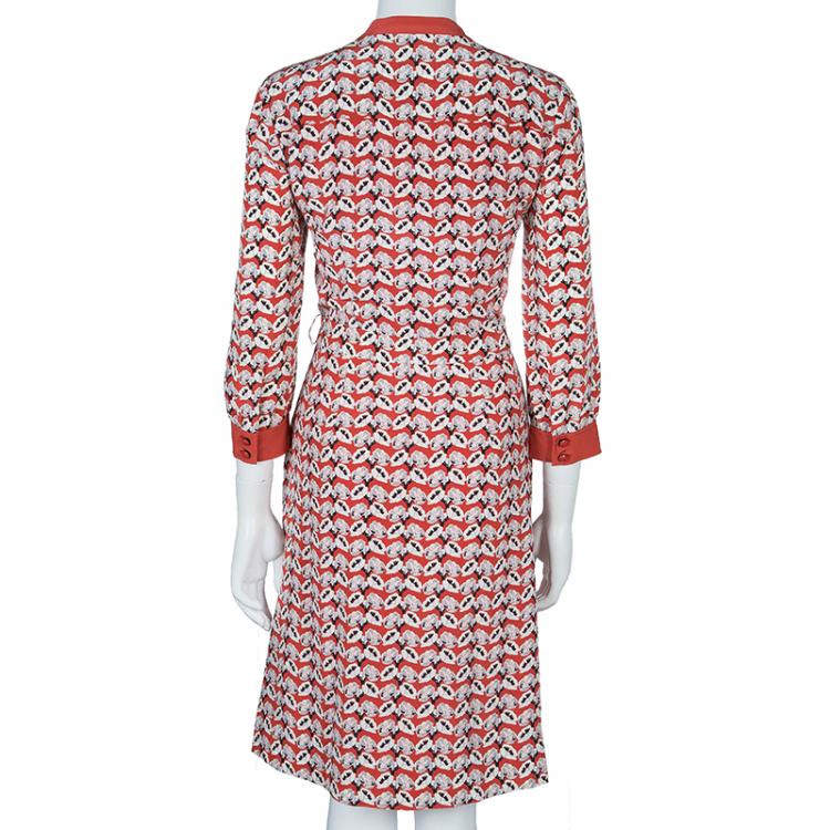 Pre Owned Tory Burch Red Abstract Print Dress M