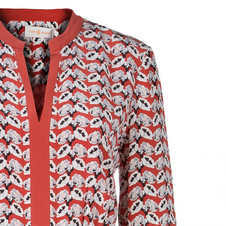 Pre Owned Tory Burch Red Abstract Print Dress M