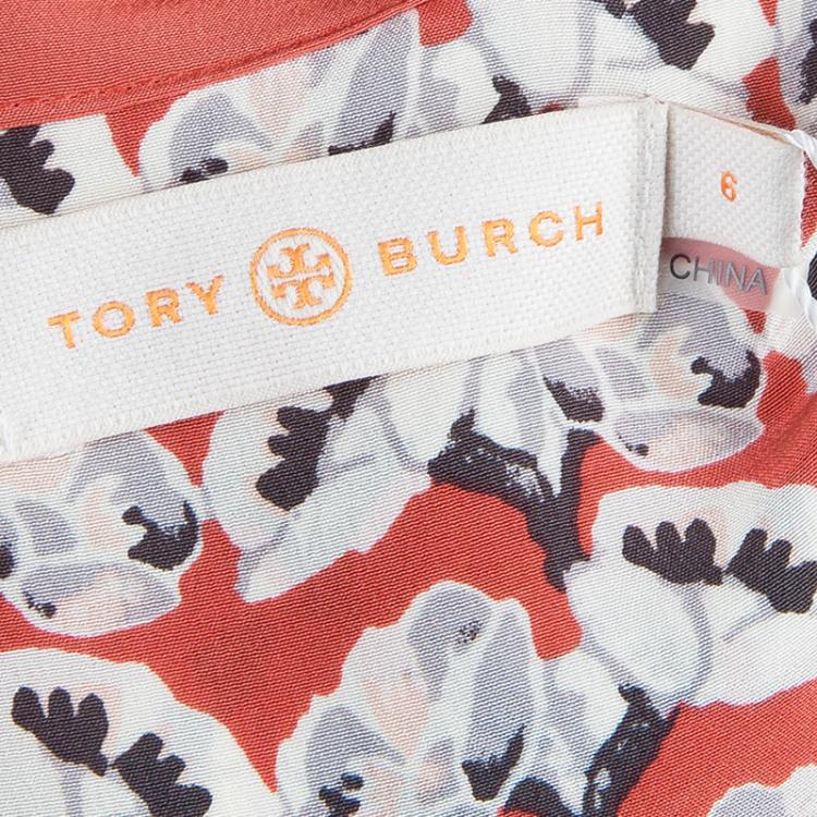 Pre Owned Tory Burch Red Abstract Print Dress M