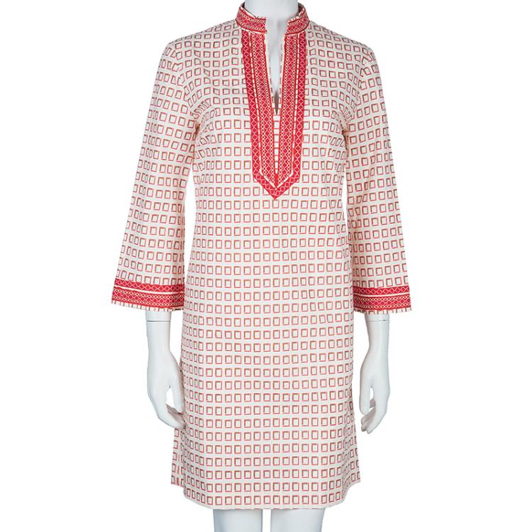 Pre Owned Tory Burch Red Print Tunic Dress M