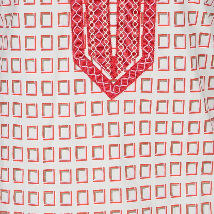Pre Owned Tory Burch Red Print Tunic Dress M