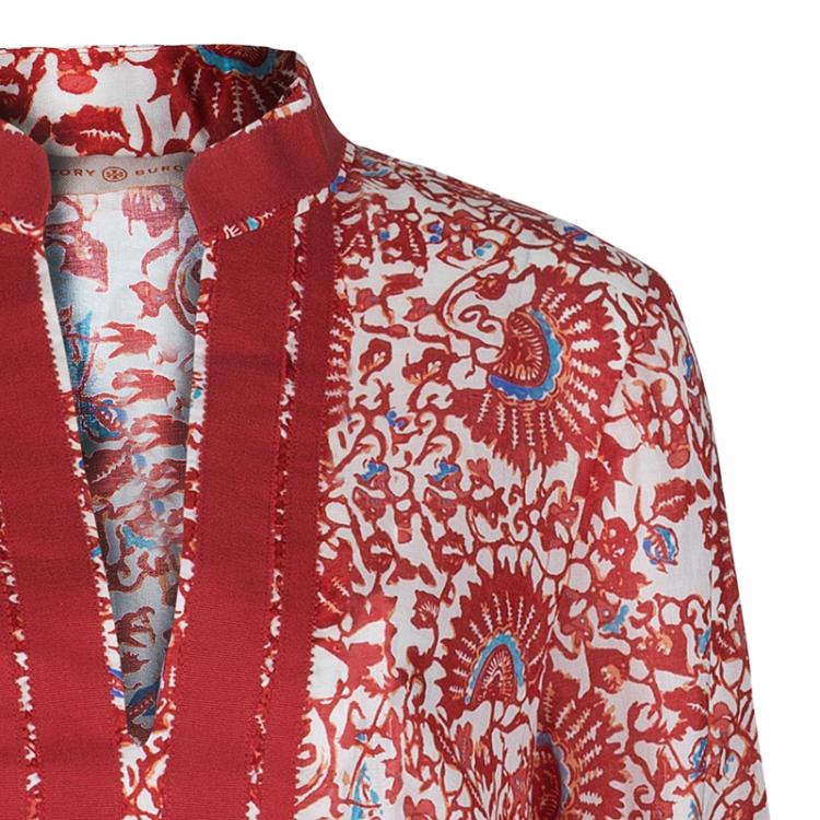 Pre Owned Tory Burch Red Printed Tunic Top M