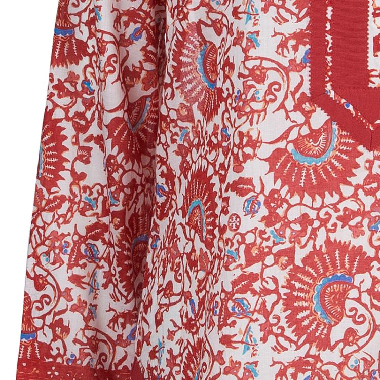 Pre Owned Tory Burch Red Printed Tunic Top M