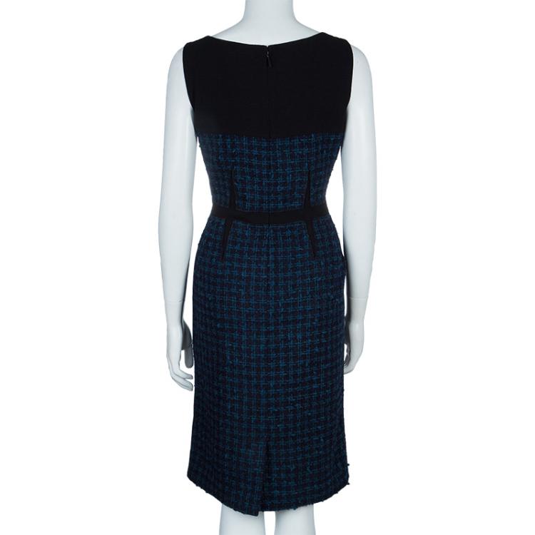 Pre Owned Tory Burch Sloane Blue and Green Tweed Dress S