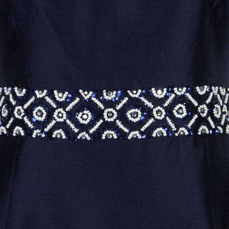 Pre Owned Tory Burch Heather Navy Blue Embellished Dress S