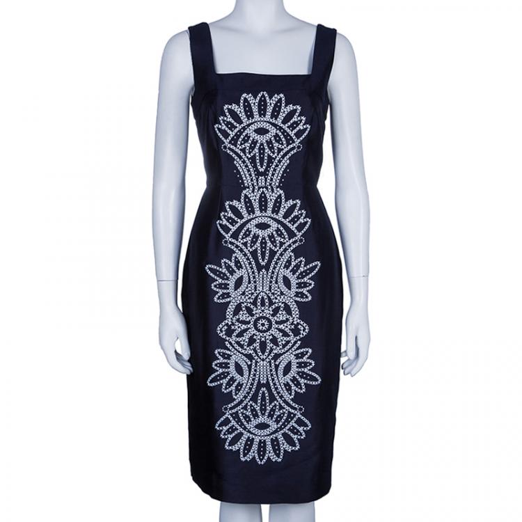 Tory Burch Lily Navy Blue Embroidered Dress M Tory Burch