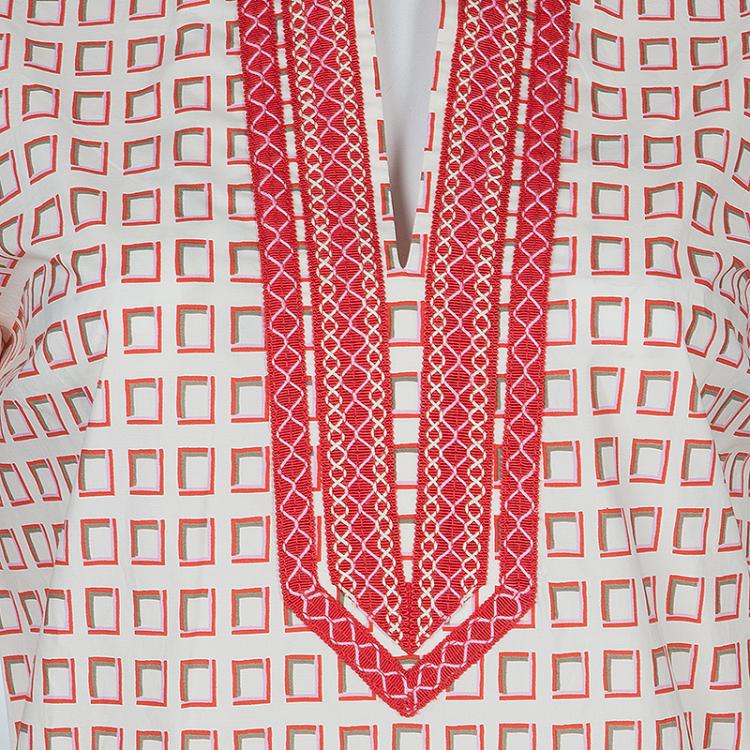 Pre Owned Tory Burch Red Print Tunic Dress M
