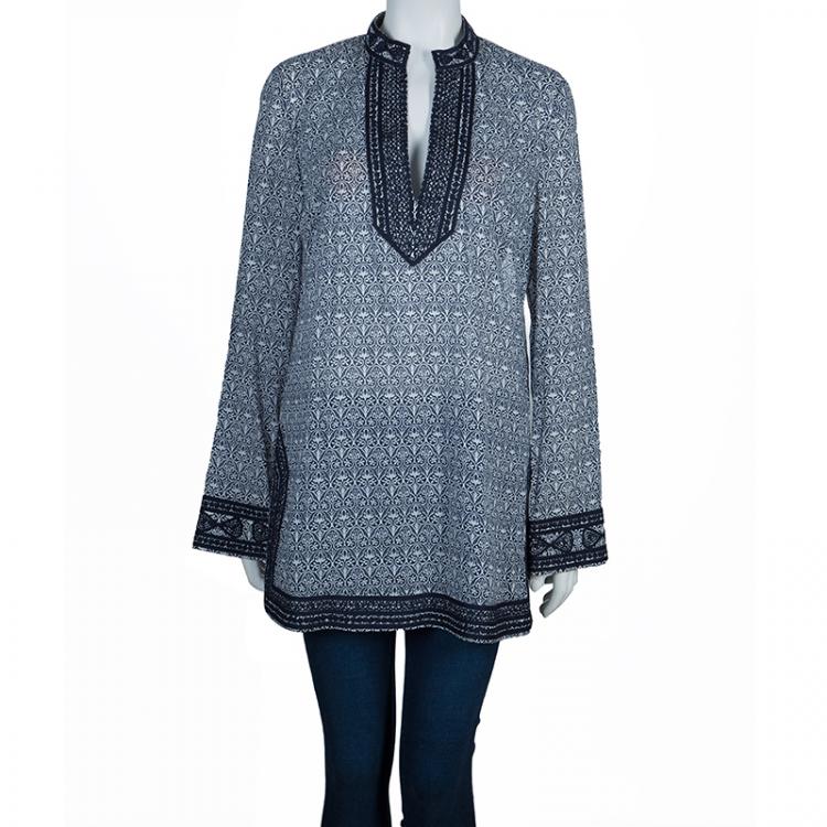 Pre Owned Tory Burch Blue Carinthia Tunic Top L