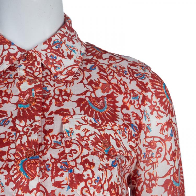 Pre Owned Tory Burch Red Brigitte Printed Shirt Dress S