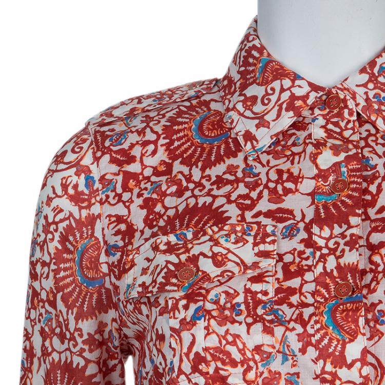 Pre Owned Tory Burch Red Brigitte Printed Shirt Dress S