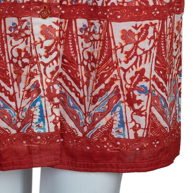 Pre Owned Tory Burch Red Brigitte Printed Shirt Dress S